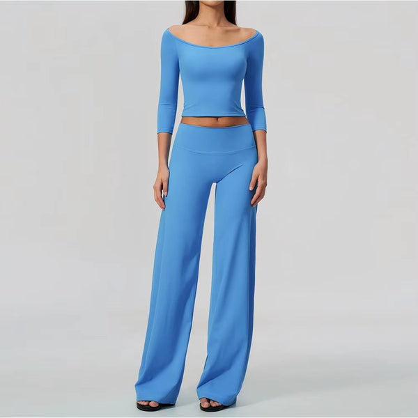 Custom High Quality Solid Breathable Quick Dry Four-Way Stretch Butt Scrunch Workout Top Flared Leggings 2-Piece Yoga Sets