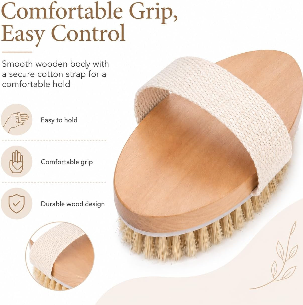 Dry Body Brush 2 Pack, Natural Boar Bristle Exfoliating Body Brush for Dry Brushing, Handheld Shower Brush Scrubber with Wooden Handle & Cotton Strap, Skin Exfoliator Brush for Women and Men