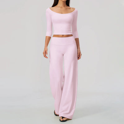 Yoga Sets Women Gym Clothes 2 Piece Long Sleeves Top and Wide-Leg Trousers Fashion Sport Outfit Fitness Suit Sportwear