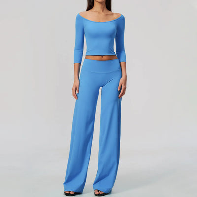 Yoga Sets Women Gym Clothes 2 Piece Long Sleeves Top and Wide-Leg Trousers Fashion Sport Outfit Fitness Suit Sportwear