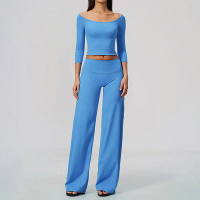 Yoga Sets Women Gym Clothes 2 Piece Long Sleeves Top and Wide-Leg Trousers Fashion Sport Outfit Fitness Suit Sportwear