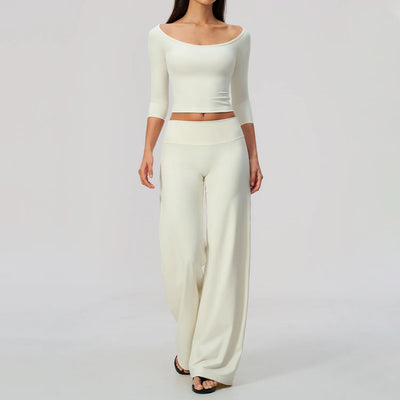 Yoga Sets Women Gym Clothes 2 Piece Long Sleeves Top and Wide-Leg Trousers Fashion Sport Outfit Fitness Suit Sportwear
