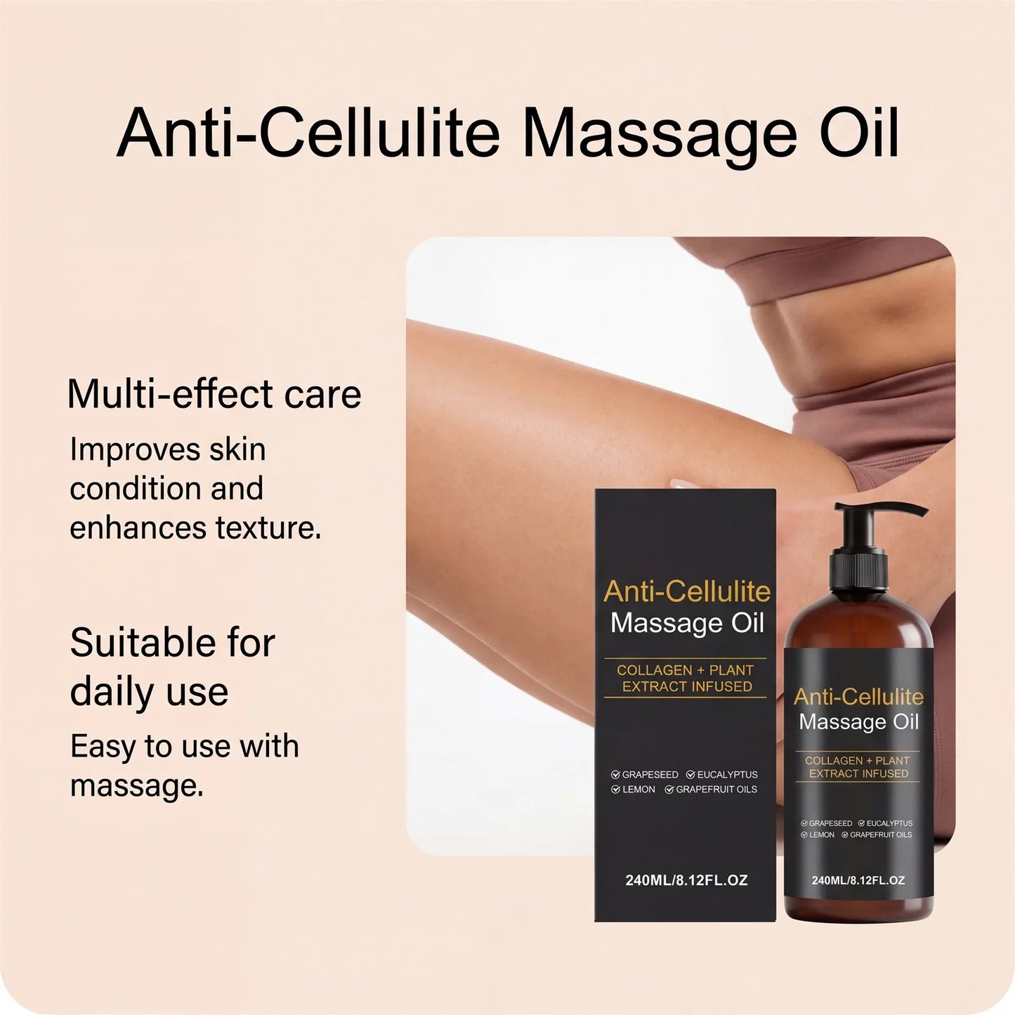 Firming Body Massage Oil with Collagen anti Sagging Smoothing Cellulite Improve Skin Texture Refreshing Body Oil for Legs & Full