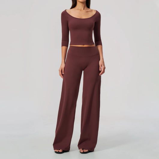 Yoga Sets Women Gym Clothes 2 Piece Long Sleeves Top and Wide-Leg Trousers Fashion Sport Outfit Fitness Suit Sportwear