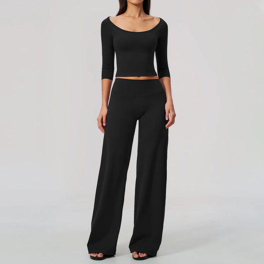 Yoga Sets Women Gym Clothes 2 Piece Long Sleeves Top and Wide-Leg Trousers Fashion Sport Outfit Fitness Suit Sportwear